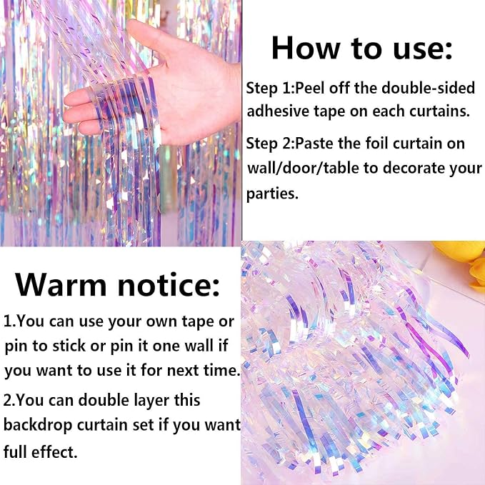 2pcs 3ft x 8.3ft Shiny Corlorful Metallic Tinsel Foil Fringe Curtains Photo - Image 7