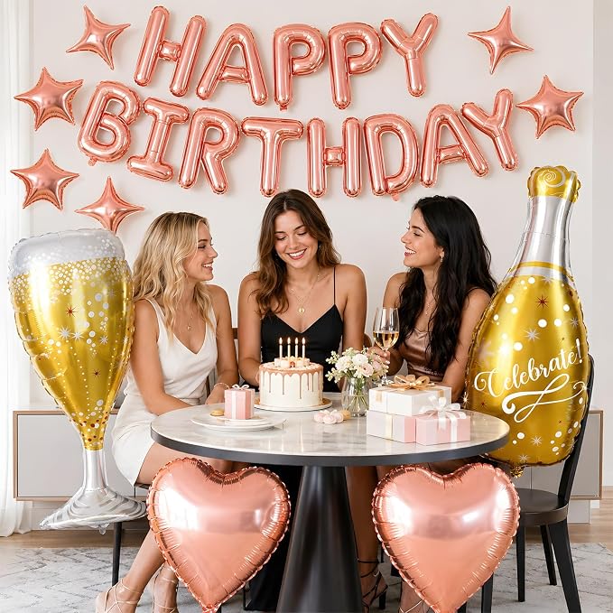 Rose Gold Happy Birthday Balloons Banner, Birthday Decorations - Image 4