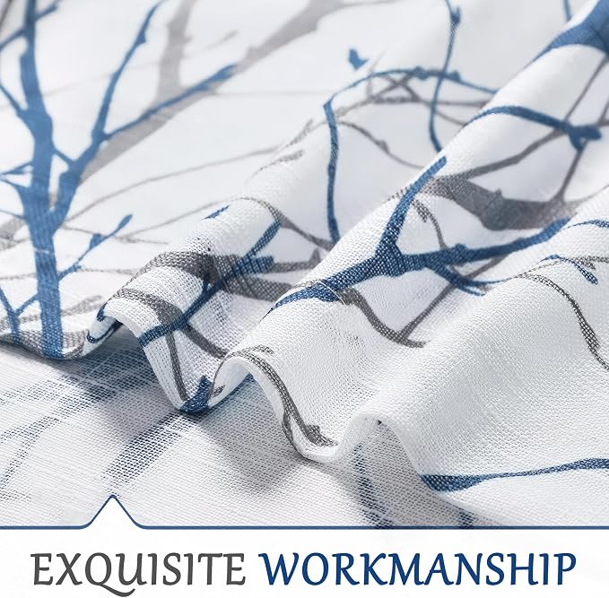 FMFUNCTEX Linen Blue White Semi Sheer Patio Curtains 96 Inch Long 1 Panel | - Image 7