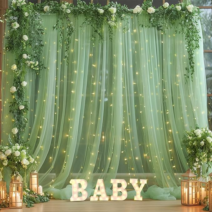 10x10ft Olive Green Tulle Backdrop Curtain - Image 5