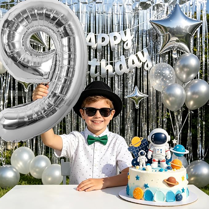 TONIFUL 9th Birthday Balloons Kit 40Inch Silver Large Number 9 Foil Balloon | - Image 3