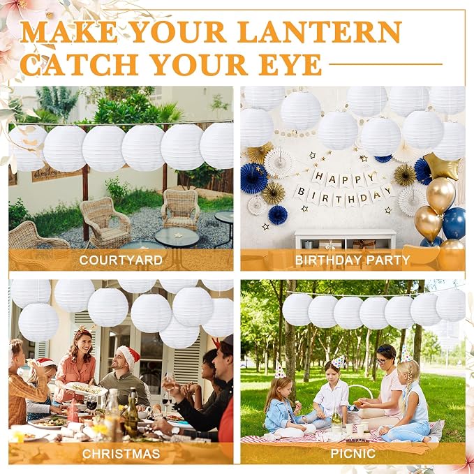 Treela 48 Pack White Chinese Japanese Paper Lanterns Decorative Hanging Round - Image 6