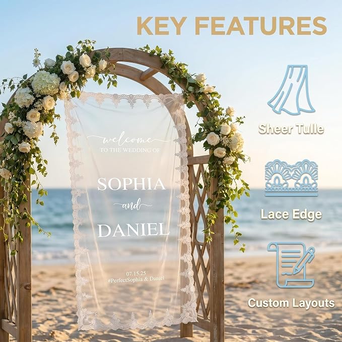 Personalized Wedding Welcome Sign – Custom Tulle Fabric Banner - Image 3