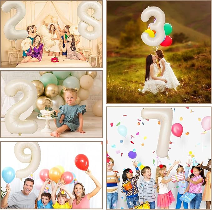 40 inch Cream White Number Balloon Giant Foil Helium Balloons Beige Number 1 - Image 6
