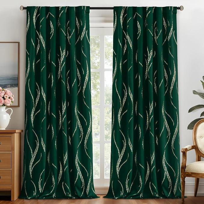 Yakamok Emerald Green Curtains for Livingroom Foil Print W52 x L96-inch | by Yakamok