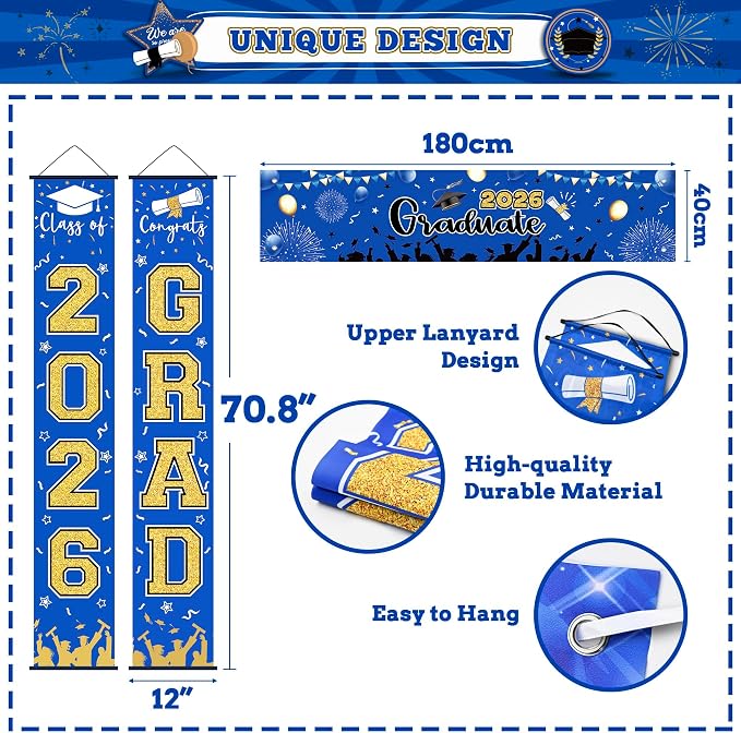 125 PCS Blue and Gold Graduation Party Decorations, 2026 Graduation Decorations - Image 4
