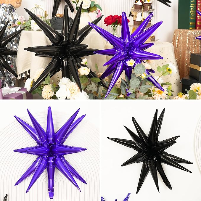 9Pcs Purple and Black Star Balloons, Large Explosion Foil Balloons, Metallic - Image 6