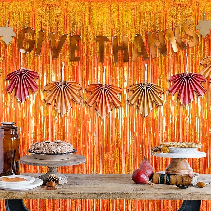 10 Pack Orange Foil Curtain Backdrop 3.2ft x 9.8ft Metallic Tinsel Foil Fringe - Image 6