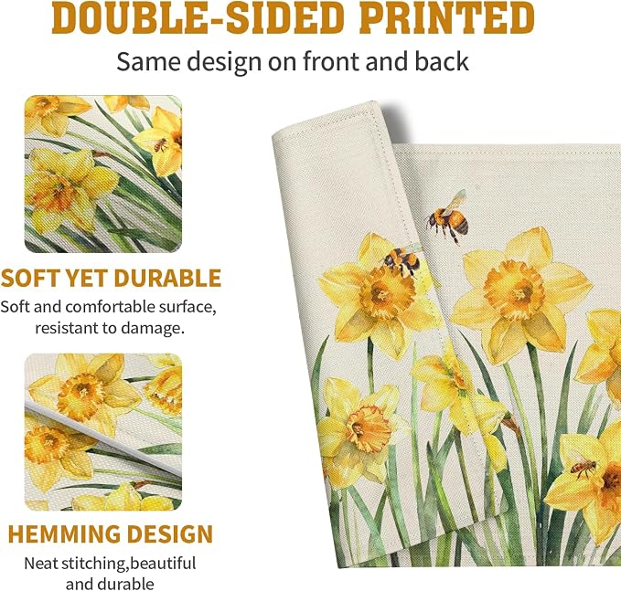 Spring Daffodils Placemats Set of 4 Watercolor Yellow Flower Table Mats Summer - Image 5