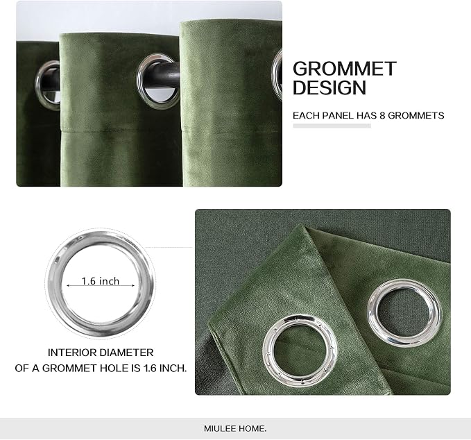MIULEE Velvet Curtains Olive Green 72 x 84 Inch Length Set of 2 | Grommet Drapes - Image 2