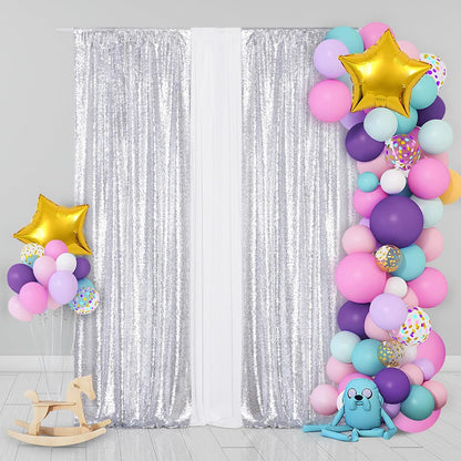 Eternal Beauty Sequin Backdrop Curtains, 2x8 Ft-2 Panels Silver Back Drop for Shimmer Photography Party Wedding Birthday Decor