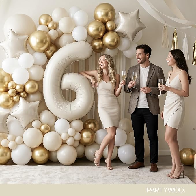 PartyWoo Number Balloons 40 Inch White Number 6 Kit 25pcs - Image 4