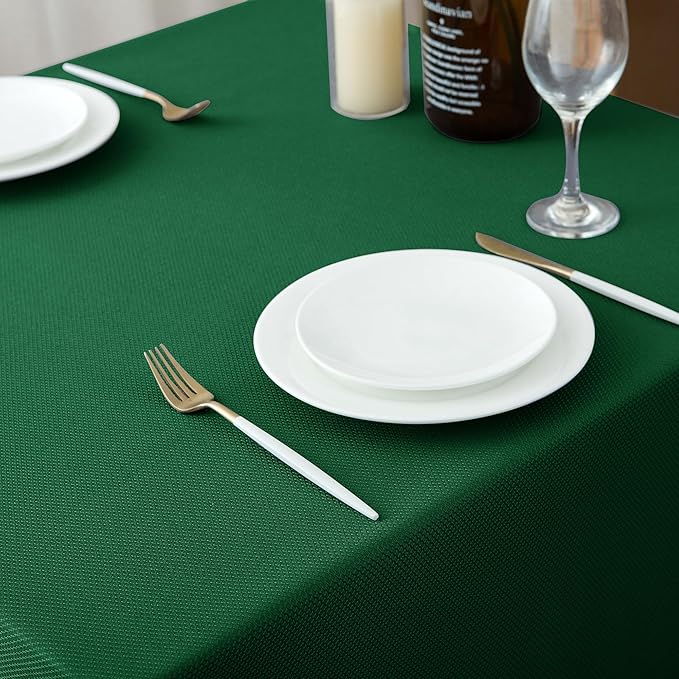 Biscaynebay Textured Fabric Christmas Square Table Cloth 60x60 Inch, Hunter Green Water Resistant Spill Proof Tablecloths for Dining, Kitchen, Wedding and Parties etc. Machine Washable