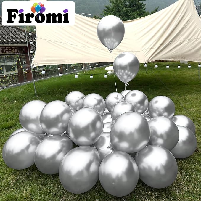 Firomi Metallic Chrome Silver Balloons 12-inch 100 Pack | Thicken Helium Shiny - Image 3