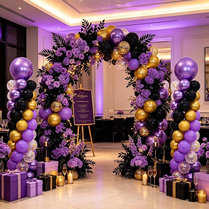 Purple and Black Gold Balloon Column Stand Kit Set of 2 - Image 2