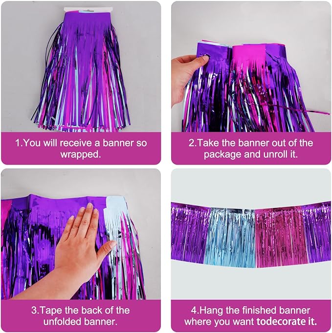 BEISHIDA Blue Purple Pink Fringe Garland Banner Wall Tinsel Foil Streamers | - Image 2