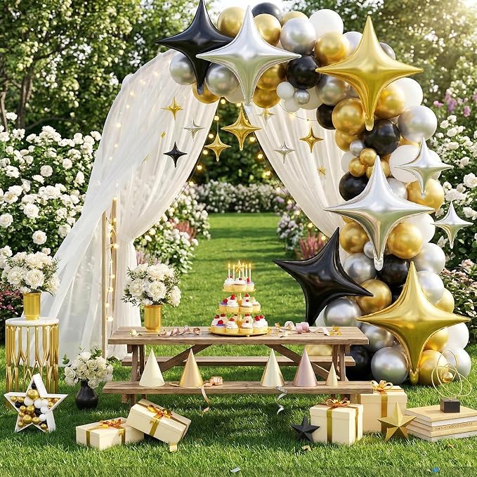 Gold Black Star Balloons, 26 Inch and 10 Inch Black Gold Stars Shaped Balloon - Image 5
