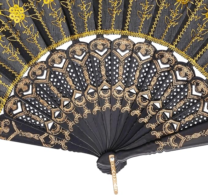 QIRMIZI 10 Pack Fabric Folding Handheld Fans, Perfect for Weddings, Parties, and Dancing,Yellow