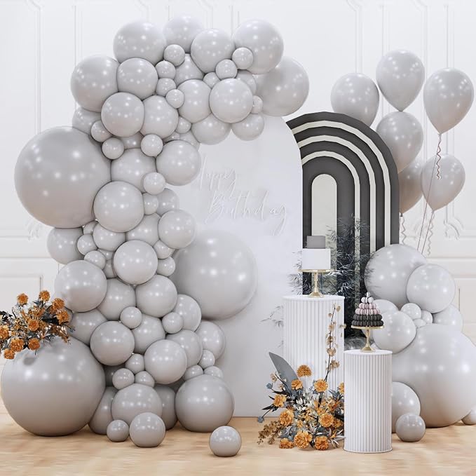 PartyWoo Gray Balloons 155pcs Different Sizes Pack of 18 12 10 5 Inch Matte by PartyWoo