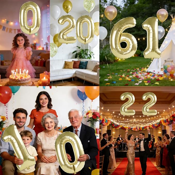 40 Inch Number 61 Balloons for 61st Birthday Party Decorations, 0-100 Champagne - Image 7