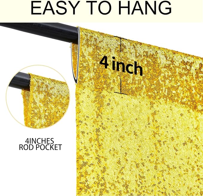 2×8FT-2PCS Yellow Sequin Backdrop Curtains Panels, Photography Backdrop Glitter - Image 5