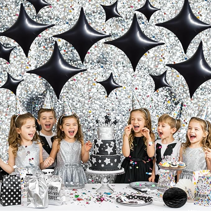 TONIFUL 30 Pcs Four Pointed Star Balloon 26In & 10In Black Foil Balloon | - Image 3