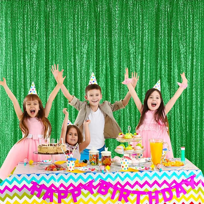 Sugargirl Grass Green Sequin Backdrop Curtain 7FTx7FT Glitter Grass Green - Image 8
