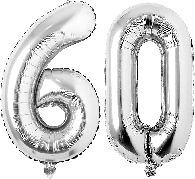 Silver 60 Number Balloons Big Giant Jumbo Large Number 60 Foil Mylar Balloons by COLORFULELVES