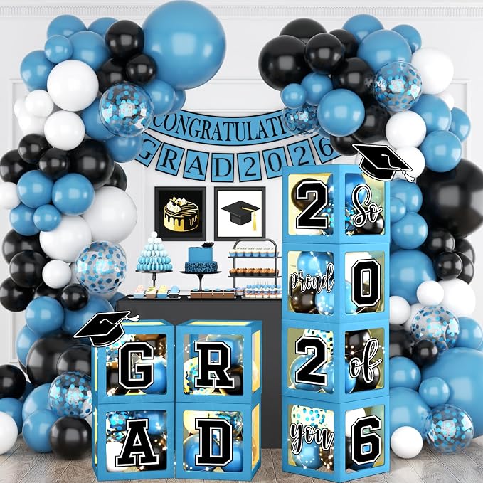 Light Blue Graduation Decorations 2026 Balloon Boxes by Unknown