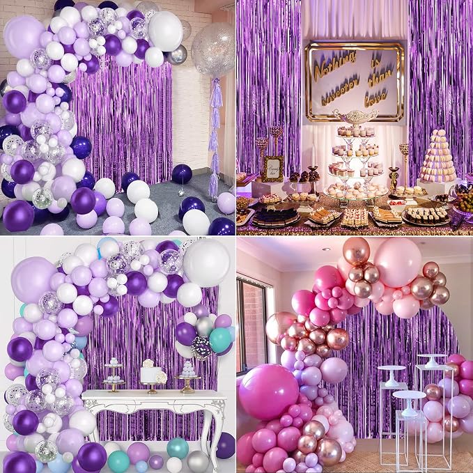 5 Pack 3.3 x 9.9 ft Purple Fringe Backdrop Streamers Party Decorations | Foil - Image 7