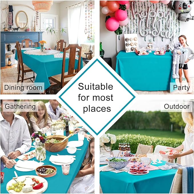 Hiasan Rectangle Tablecloth - Waterproof Washable Fabric Table Cloth for Wedding, Banquet, Gathering and Dining Room, 90 x 156 Inch, Turquoise