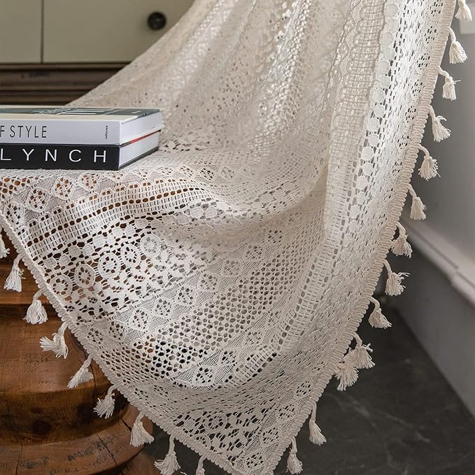 Sutuo Home Boho Sheer Curtain 108 Inches Long, Crochet Lace - Image 6