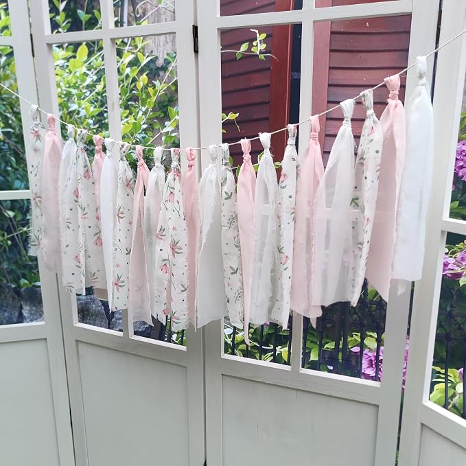 Blush Floral Tassel Garland Pink Hanging Decor - Image 4