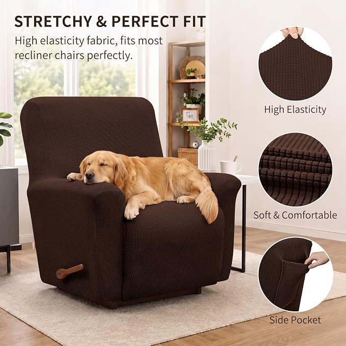 Recliner Chair Covers, 1-Piece Lazy Boy Recliner Covers, Chocolate | Washable - Image 2