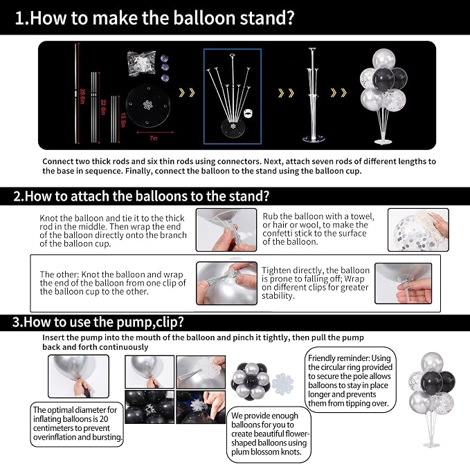 Black and Silver Balloons Table Centerpieces Stand Kit - Image 4