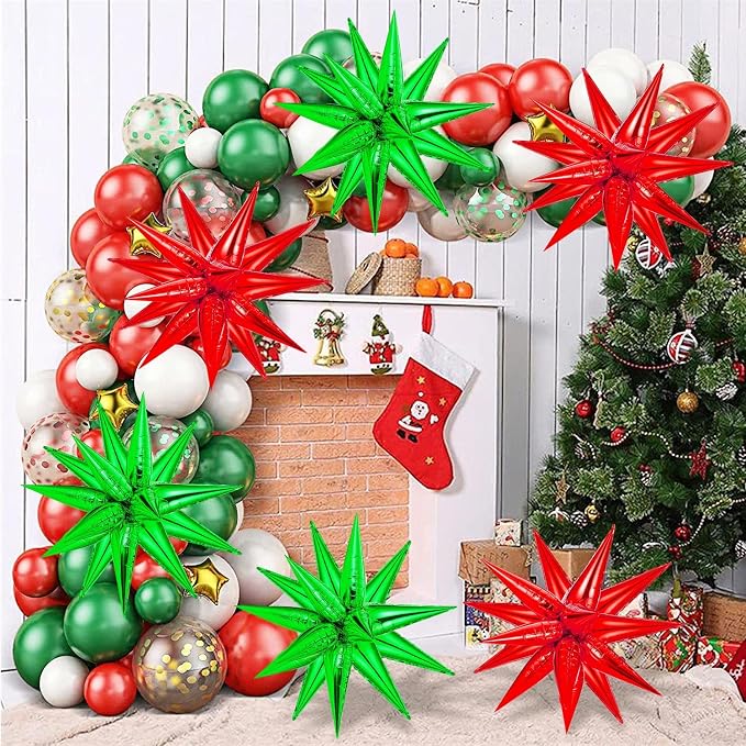 72 PCS Red and Green Star Balloons, Big 26 Inch Christmas Star Foil Balloons - Image 2