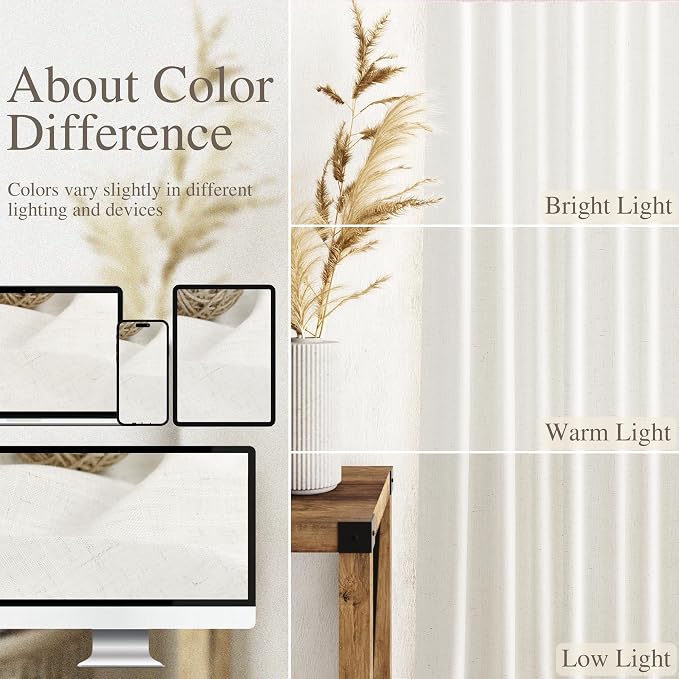 Neutral Linen Curtains 84 Inch Length 2 Panels Set - Image 3