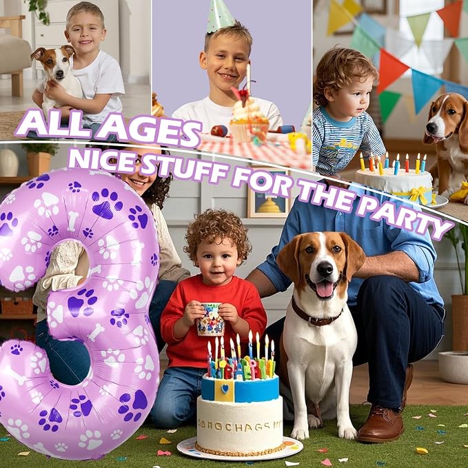 40 Inch Pink Dog Paw Balloons, Numeral 3 Birthday Balloons - Image 7
