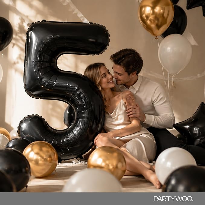 PartyWoo Number Balloons 40 Inch Black Number 5 Kit 25pcs - Image 9