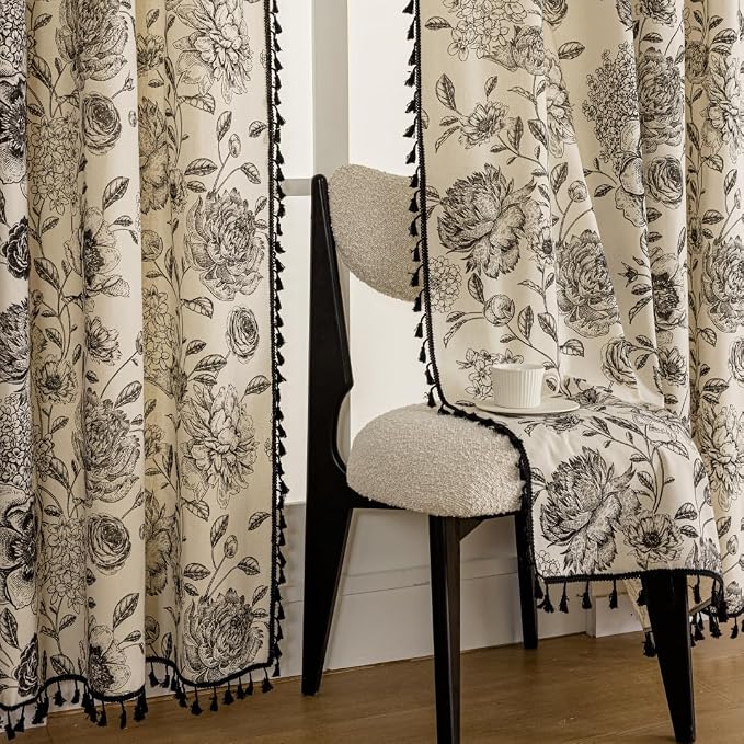 F-CHU Floral Printed Curtains Curtains Living Room Drapes 72 Inch Length Cotton - Image 3