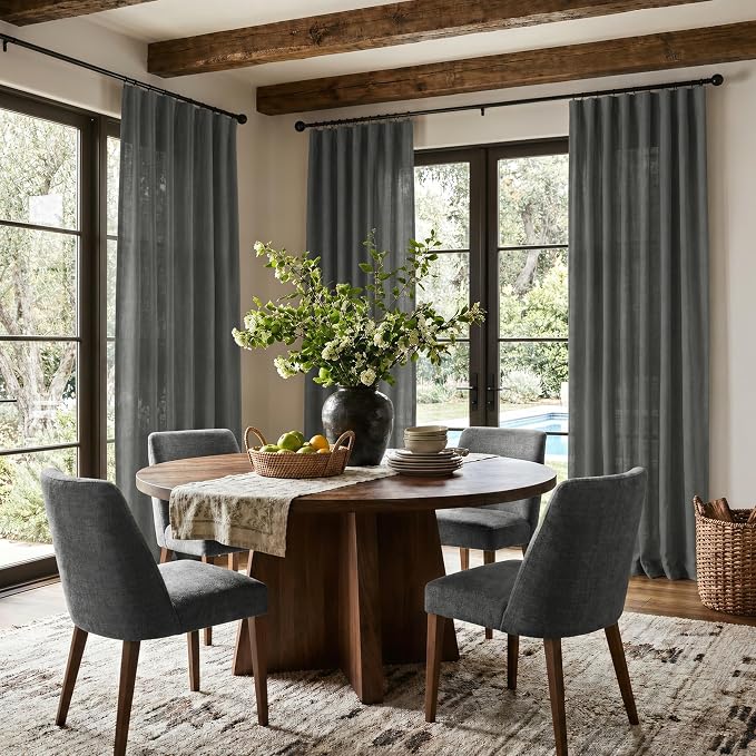 Dark Grey Curtains 84 Inch Length 2 Panels Set - Image 2