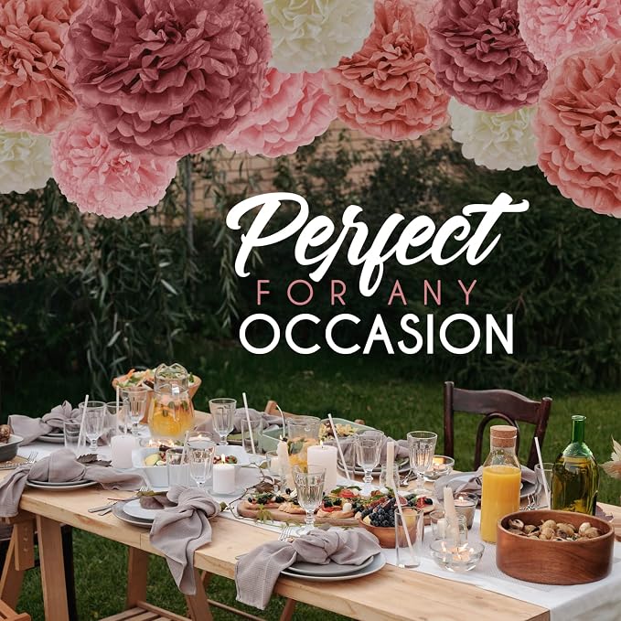 EpiqueOne 20 Piece Tissue Paper Pom Poms | Blush Pink, Dusty Rose, Mauve & - Image 6