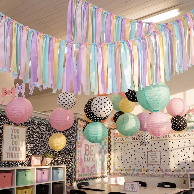 3 Pcs Pastel Ribbon Tassel Garland Pastel Banner Classroom Decor | 19 ft - Image 2