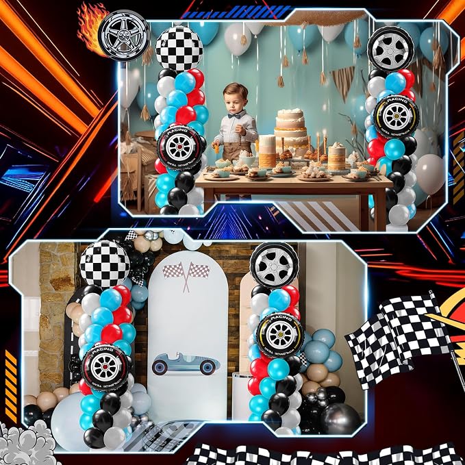 Kasyat 2 Sets Race Car Column Stand Kit Two Balloon Garland Arch Kit Dusty Blue - Image 6