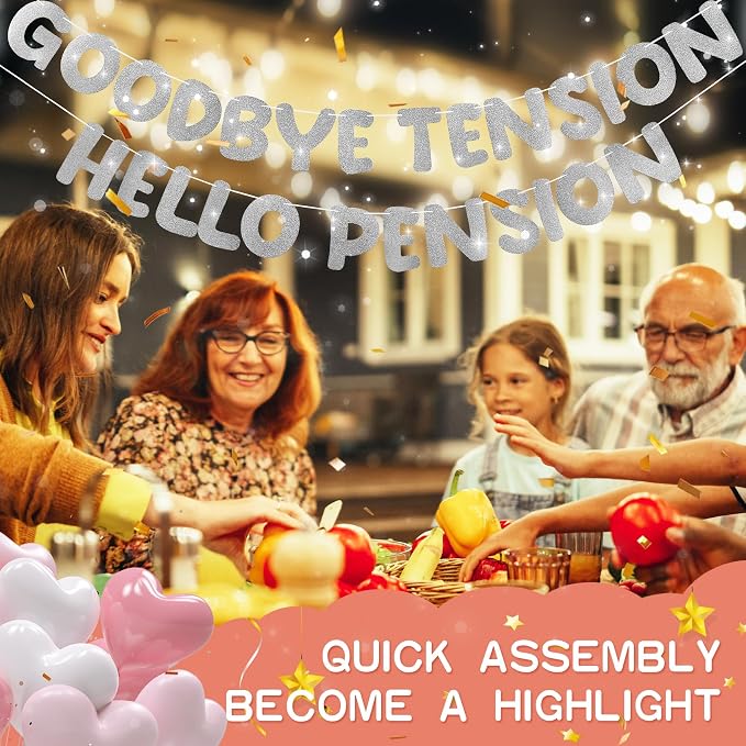 Retirement Banner Pre-Strung GOODBYE TENSION HELLO PENSION Banner Glitter - Image 7