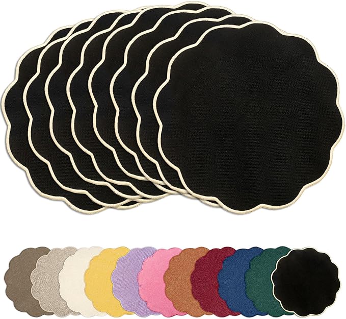 AHHFSMEI Round Faux Linen Placemats Set of 8 Heat Resistant Non-Slip Stain by AHHFSMEI