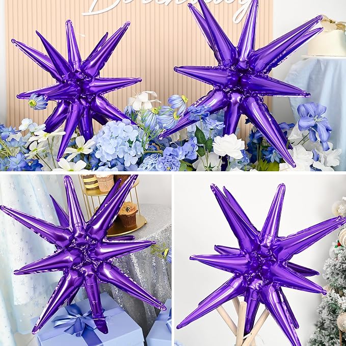 9Pcs Dark Purple Star Balloons, Large Explosion Star Foil Balloons, Metallic - Image 5