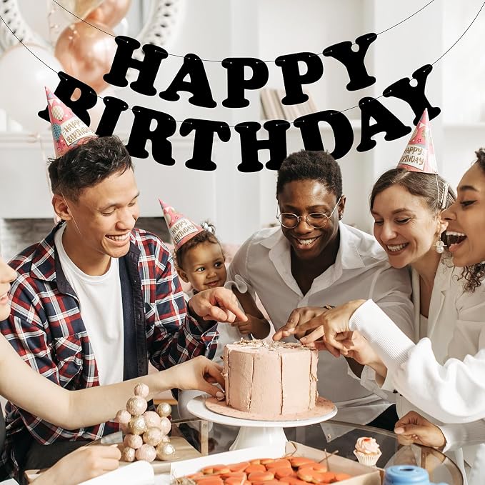 Black Happy Birthday Banner Birthday Party Decorations Birthday Sign Backdrop - Image 9