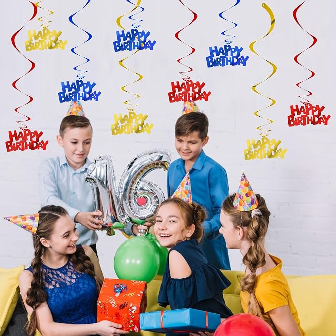 BEISHIDA 12 Pcs Happy Birthday Hanging Swirl Decorations, Pre-Strung Birthday - Image 4