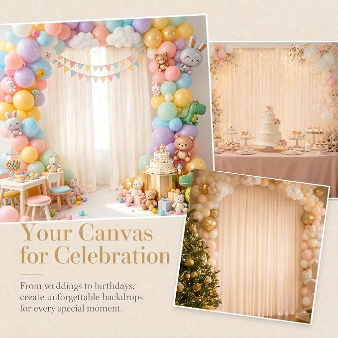 ShinyBeauty Ivory Sequin Backdrop 2 Panels 4x7ft Wedding Party Photo Booth | - Image 5